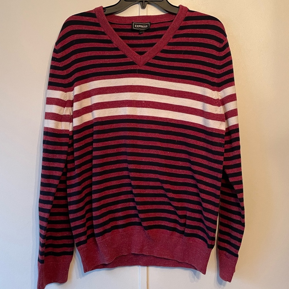 Express Men’s Red Striped Knit Long Sleeve Sweater Size L